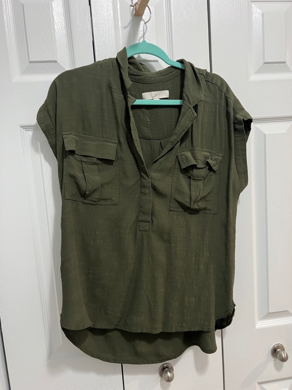 LOFT Olive Utility Short-Sleeve Pocket Tunic